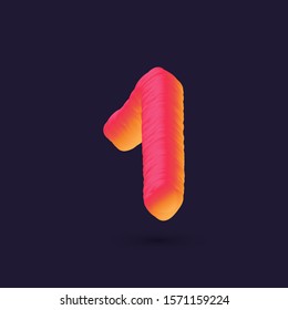 3D tube effect digit. Number 1 multi colour gradient digit icon vector template.