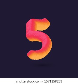 3D tube effect digit. Number 5 multi colour gradient digit icon vector template.