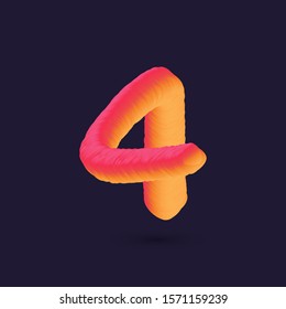 3D tube effect digit. Number 4 multi colour gradient digit icon vector template.