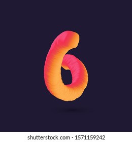 3D tube effect digit. Number 6 multi colour gradient digit icon vector template.