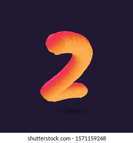 3D tube effect digit. Number 2 multi colour gradient digit icon vector template.