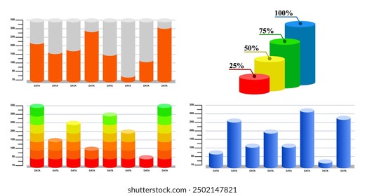 3d tube infographics collection Charts ,corporate report ,data presentation graphic UI, UX, KIT elements. annual statistics.