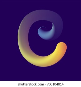 3d tube letter C. Vector font illustration. Alphabet design.