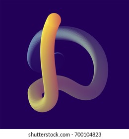 3d tube letter D. Vector font illustration. Alphabet design.