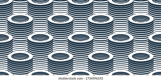3D tubes optical seamless pattern, vector repeat tiling background, op art theme textile or wrapping paper, website backdrop or wallpaper.