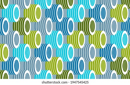 3D tubes optical seamless pattern, vector repeat tiling background, op art theme textile or wrapping paper, website backdrop or wallpaper.