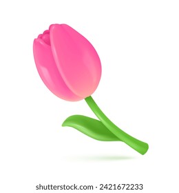 3D Tulips. Beautiful flowers given to express congratulations. Giving special gifts for women. 3D vector Illustration.