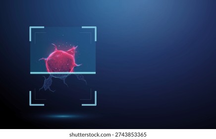 3d tumor inside digital scanning frame. Lesion detection, abnormal tissue analysis, cancer screening, tumor identification, medical imaging diagnostics, clinical examination concept. Futuristic Vector