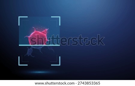 3d tumor inside digital scanning frame. Lesion detection, abnormal tissue analysis, cancer screening, tumor identification, medical imaging diagnostics, clinical examination concept. Futuristic Vector