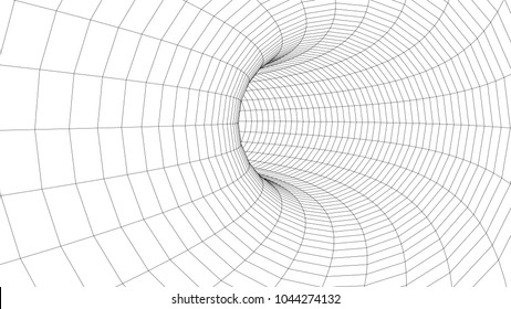 3D tunnel grid.Wireframe 3D surface tunnel.Grid texture.