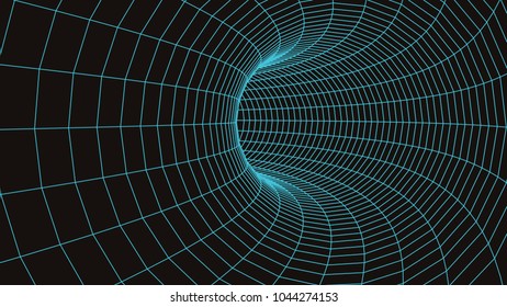3D tunnel grid.Wireframe 3D surface tunnel.Grid texture.