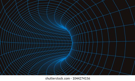 3D tunnel grid.Wireframe 3D surface tunnel.Grid texture.