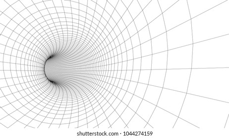 3D tunnel grid.Wireframe 3D surface tunnel.Grid texture.