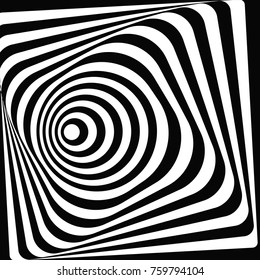 3d tunnel optical illusion. A black and white vector illustration.