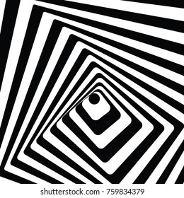 3d tunnel optical illusion. A black and white vector illustration.