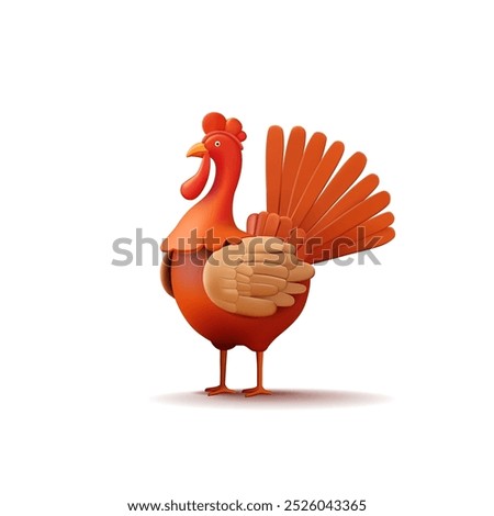 3D, turkey bird, rooster. Orange beautiful feathered domestic bird. For advertising concepts and design of advertising printing, packaging, and web design. Vector illustration.