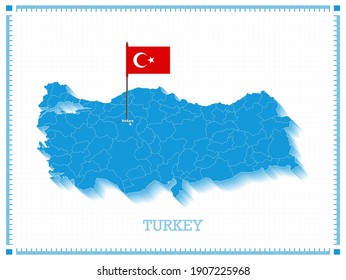 3D Turkey Map and Turkish Flag pin icon.
