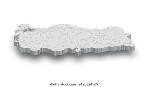 3d Turkey white map with regions isolated on white background