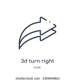 3d turn right arrow icon from user interface outline collection. Thin line 3d turn right arrow icon isolated on white background.