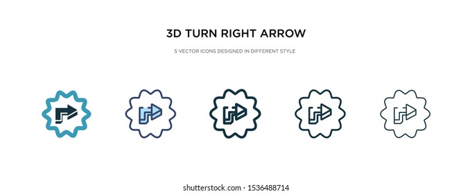 3d turn right arrow icon in different style vector illustration. two colored and black 3d turn right arrow vector icons designed in filled, outline, line and stroke style can be used for web,