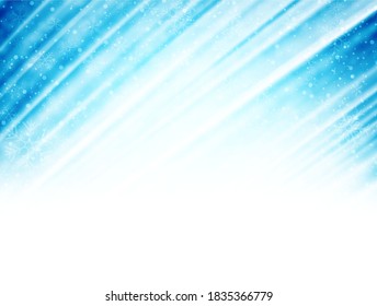 3d turquoise brush strokes background with snowflakes and light spot. Background like flowing silk. Vector illustration.