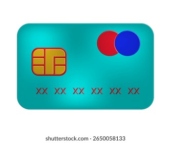 3D Turquoise Credit Card with Chip - Secure Payment and Finance Icon
