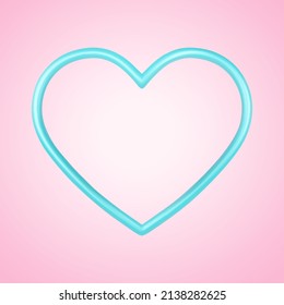 3D Turquoise heart frame isolated on pink background