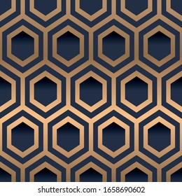 3D Turtle shell abstract geometric seamless pattern. gold and blue ornament. Graphic modern pattern. Simple lattice graphic design.