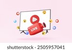 3D TV icon play video modern camera live streaming via follow social media channel new idea creative content emotion communication multimedia entertainment, Eps10 vector, 3d rendering. illustration