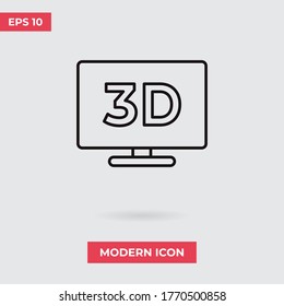 3D TV icon vector. Television sign