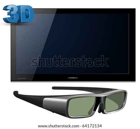 3D TV led with glasses - detailed vector illustration.