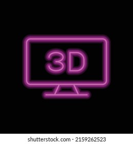 3D, TV simple icon vector. Flat design. Purple neon style on black background.ai