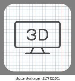 3D, TV simple vector de iconos. Diseño plano. En papel gráfico. Fondo gris.ai
