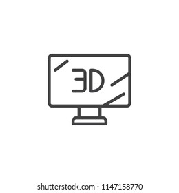 3d TV system outline icon. linear style sign for mobile concept and web design. 3d display simple line vector icon. Symbol, logo illustration. Pixel perfect vector graphics