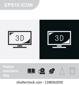 3d tv technology flat black and white vector icon.