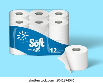 3D Twelve Rolls Toilet Paper Luxury Package Design Template. EPS10 Vector