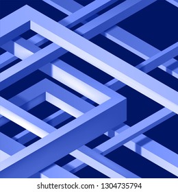 3D Twisted Composition of abstract plexus forms. Labyrinth shapes. Vector unreal construction on dark background