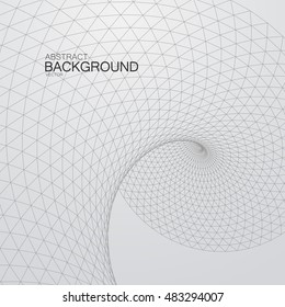 3D twisted cyberspace grid. Vector illustration of distorted cyberspace grid. Technology background