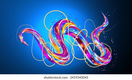 Línea iridiscente retorcida 3D. Formas geométricas líquidas abstractas entrelazadas. Curva de fluido gradiente colorida. Moderna tendencia de ondas brillantes flujo de movimiento. Ilustración vectorial eps10.