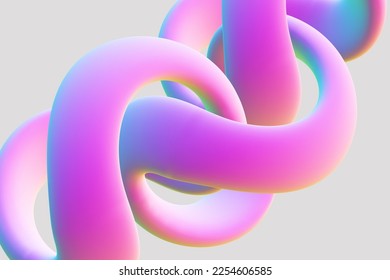 Anillo rosado trenzado 3D sobre fondo gris. Forma geométrica abstracta - símbolo de infinito e infinito. Hermoso objeto de arte y elemento gráfico de decoración, ilustración de vector EPS 10.