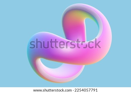 3D twisted pink ring on blue background. Abstract geometric shape - symbol of infinity and endlessness. Beautiful art object and decoration graphic element, EPS 10 vector illustration.