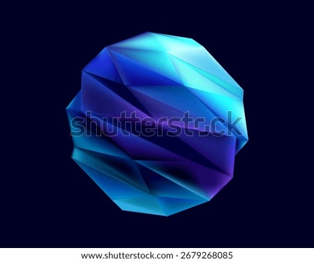 3D twisted polygonal sphere. Blue geometric sphere on dark background.