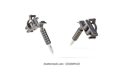 3d zwei schwarze realistische Tätowiermaschine. Vektorgrafik.