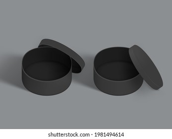 3D Two Black Round Paper Boxes Isolated On White Background. EPS10 Vector