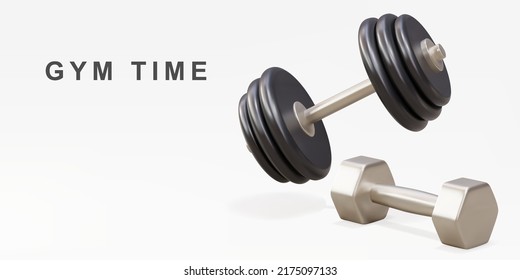 3d two dumbbells - gym time concept. Vector illustration.