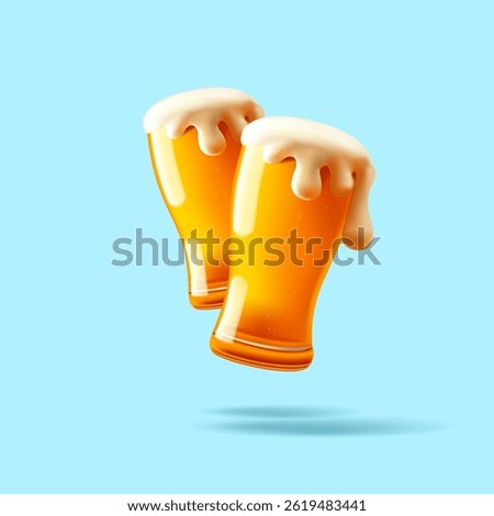 3D two glasses of beer in mesh glasses. For concepts of advertising, delicious cool beer, discounts, and promotional offers. Vector illustration.