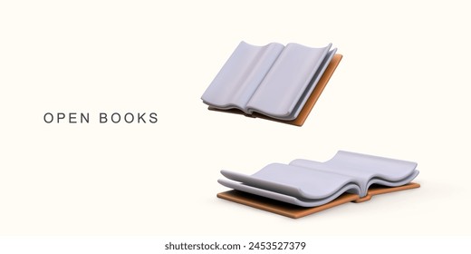 3d dos libros abiertos sobre fondo blanco. Ilustración vectorial.