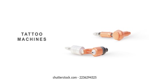 3d two orange tattoo machines on white background. Vector illustration.