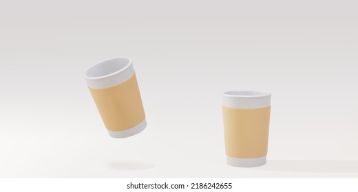 3d two paper open cups on a grey background. Vector illustration.