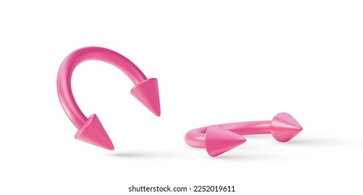 3 d dos joyas perforantes realistas, barbacoa con conos para la decoración facial y corporal. Ilustración vectorial.